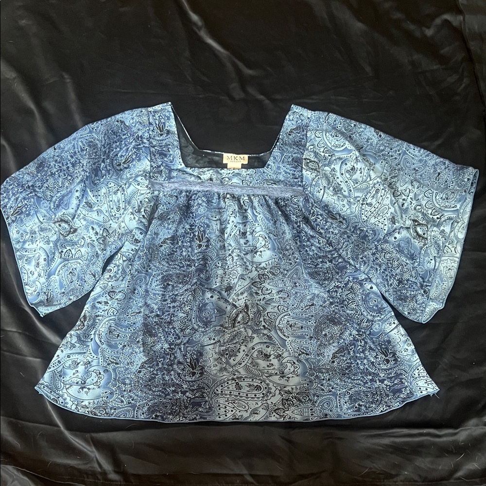 MKM Designs Blue Paisley Blouse – Size M / Elegant & Statement Top